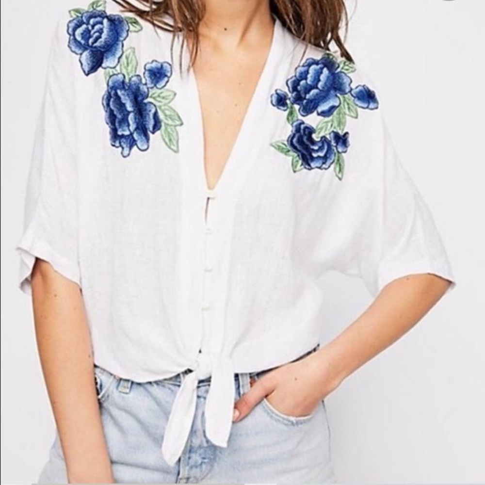 Rails Floral Linen Tie Front Top